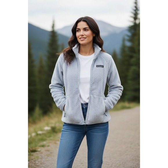 Columbia Jackets & Blazers - Columbia Fire Side II Sherpa Jacket Women Light Blue Full Zip Textured Fleece M